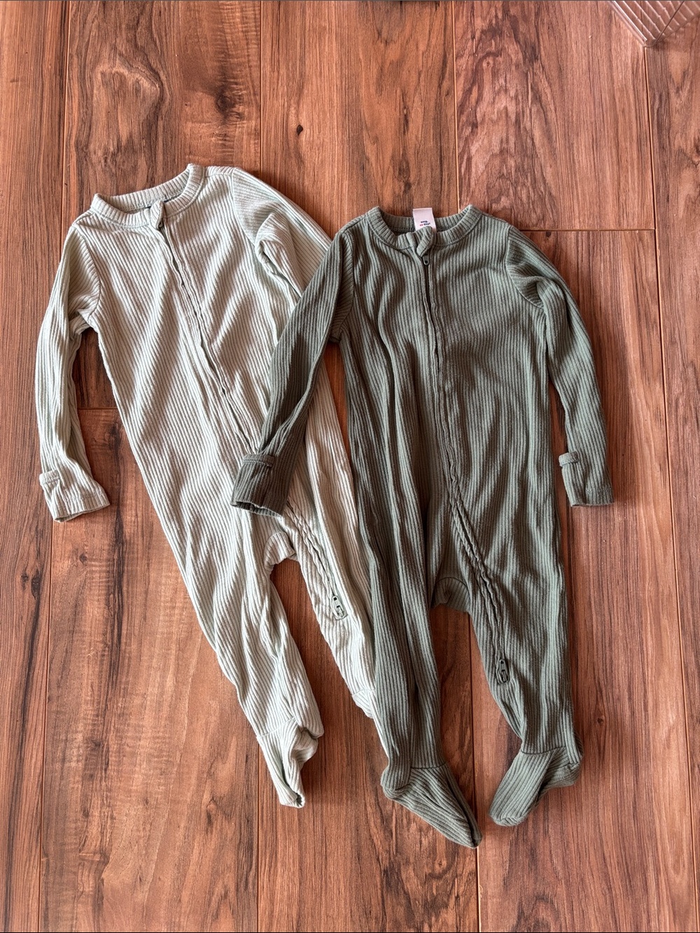 Old Navy set of 2 Ribbed Footed One-Piece Pajamas in Sage and Olive